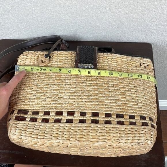 Brighton Straw Raffia Woven Handbag Brown Croc Double Strap Tote Shopper Tan - Picture 11 of 16